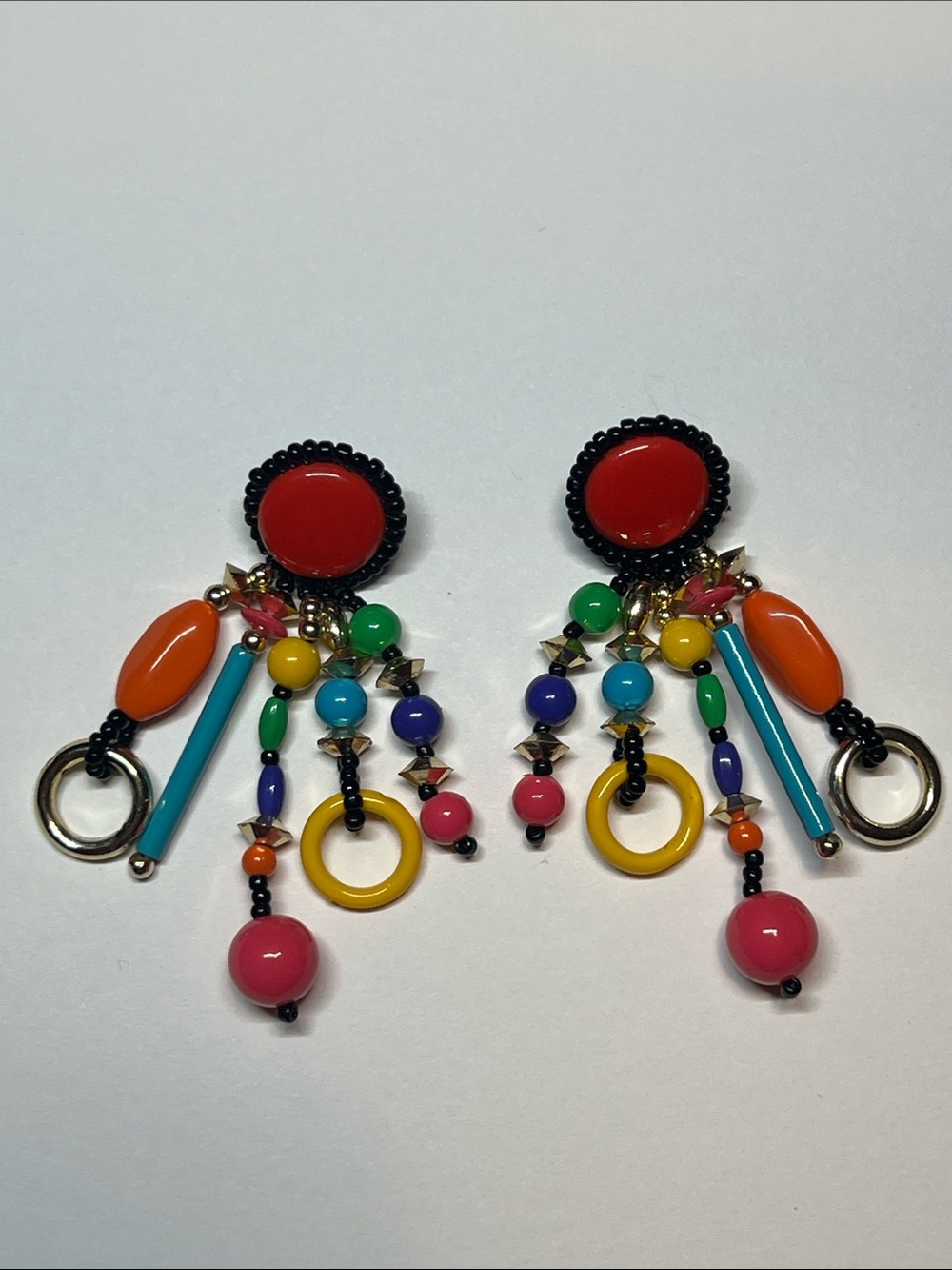 80’s Retro Colorful Beaded Dangle Earrings - Multicolor
